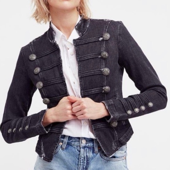 Free People Black Fitted Military Denim Jacket - Small - Picture 8 of 8
